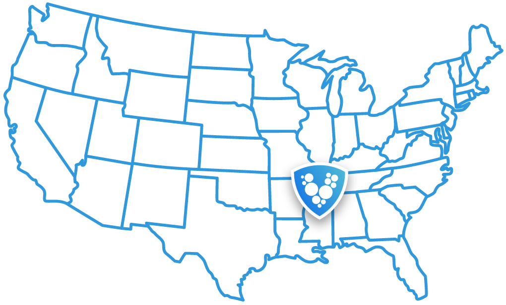 Vanguard Soap location marker on outline map of the USA